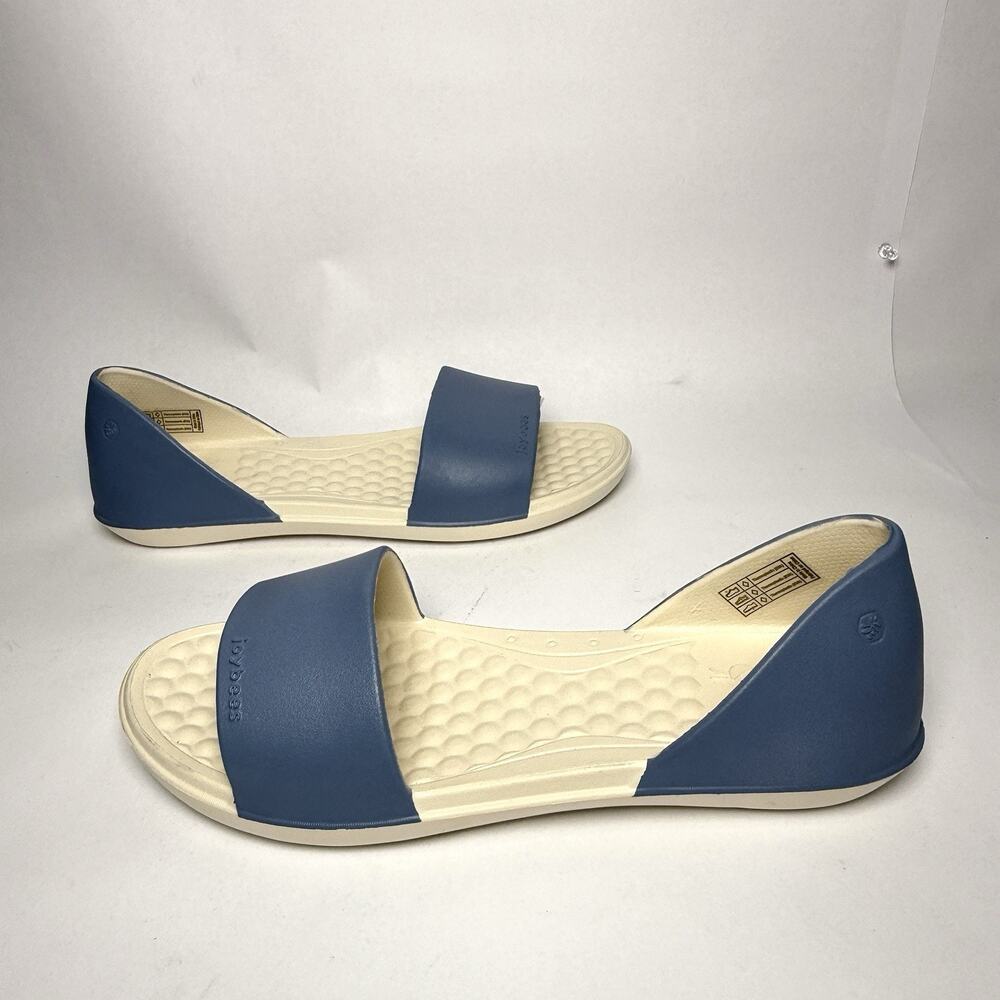 Joybees Women’s Blue & Cream Comfort Slide Sandals Lightweight Size 10